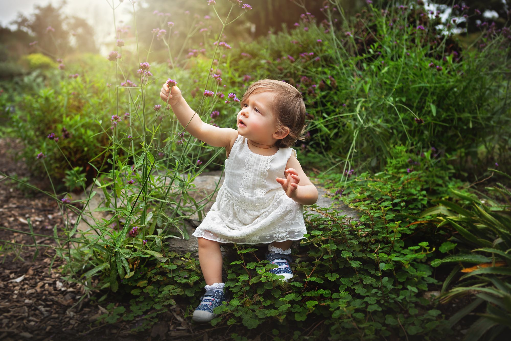 Toddler holding a flower