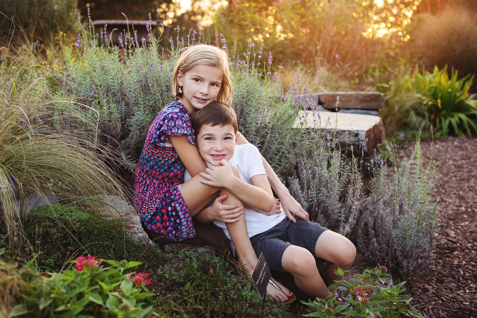 Brother and Sister Posing in Lavender Field in Cylburn Arboretum
