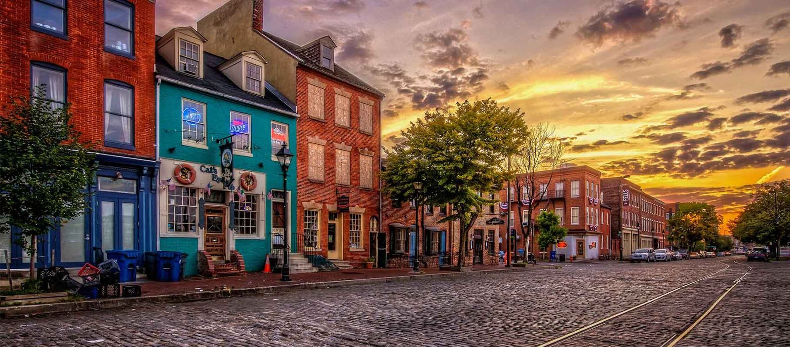 Cobblestone road and houses in Fells Point