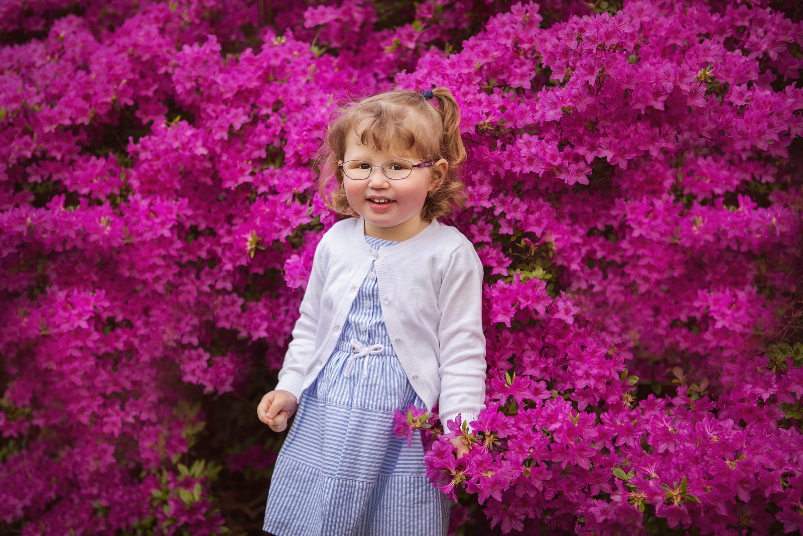 Portrait of a Girl with Azalea Flowers in Sherwood Gardens