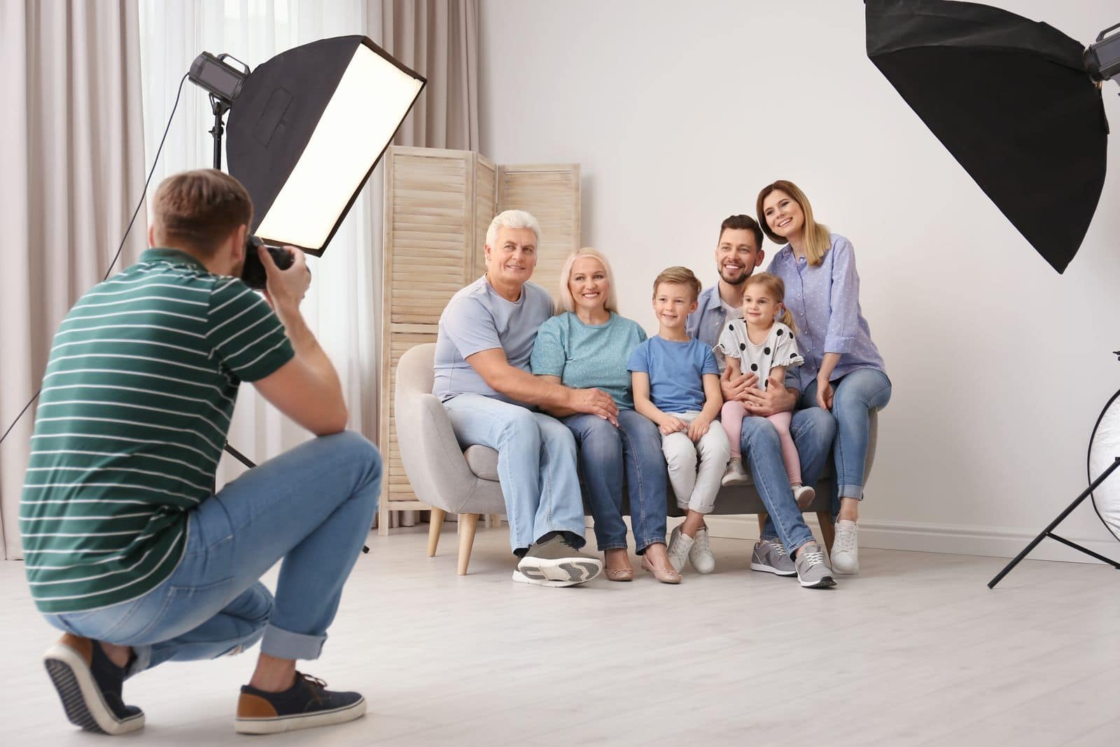 Photographing family in a studio conditions