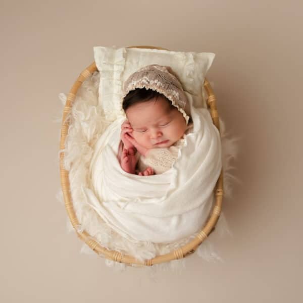 Best poses for newborn basket photoshoot