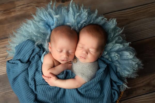 Twin newborn basket photography Baltimore - blue fur prop