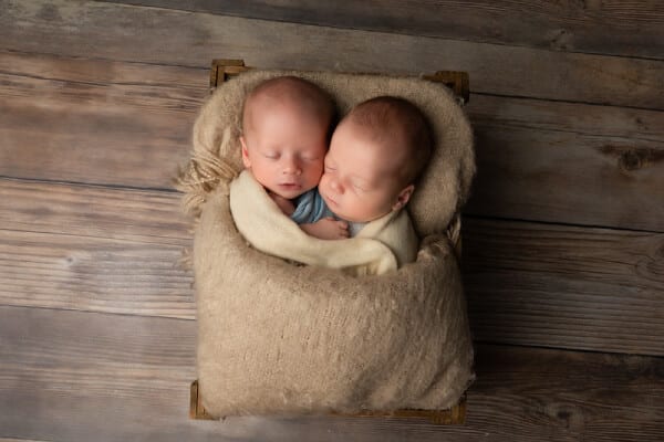 Twin newborns in basket prop - Maryland newborn photography
