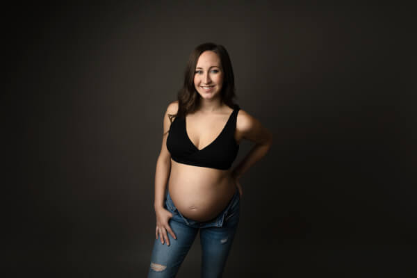 bralette and denim bump-baring maternity look studio