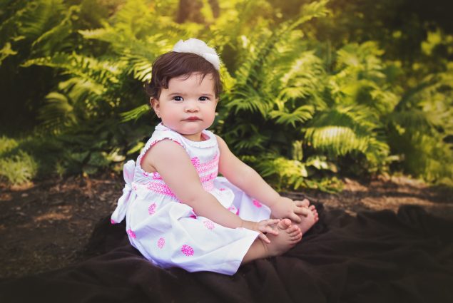 One year old girl in outdoor milestone session