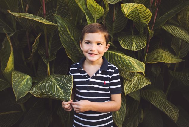 Portrait of a boy holding a leaf