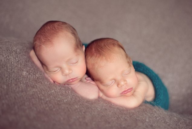 Professional twins studio photography on brown